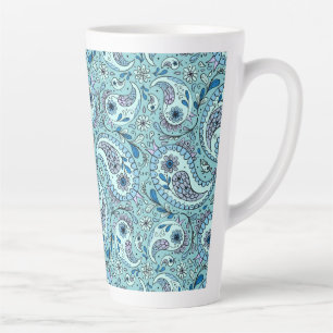 Caneca De Café Latte Pássaros da Paisley em azul-bebê