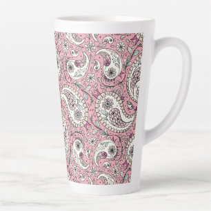 Caneca De Café Latte Pássaros da Paisley em rosa-bebê
