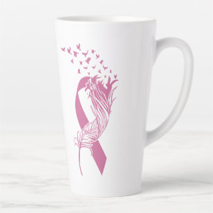 Caneca De Café Latte Pássaros das penas da fita rosa-cancer