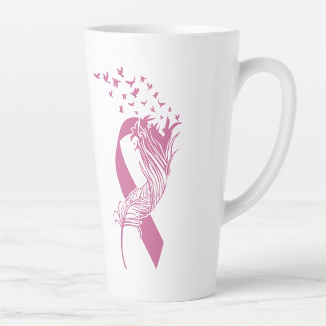 Caneca De Café Latte Pássaros das penas da fita rosa-cancer (Direita)