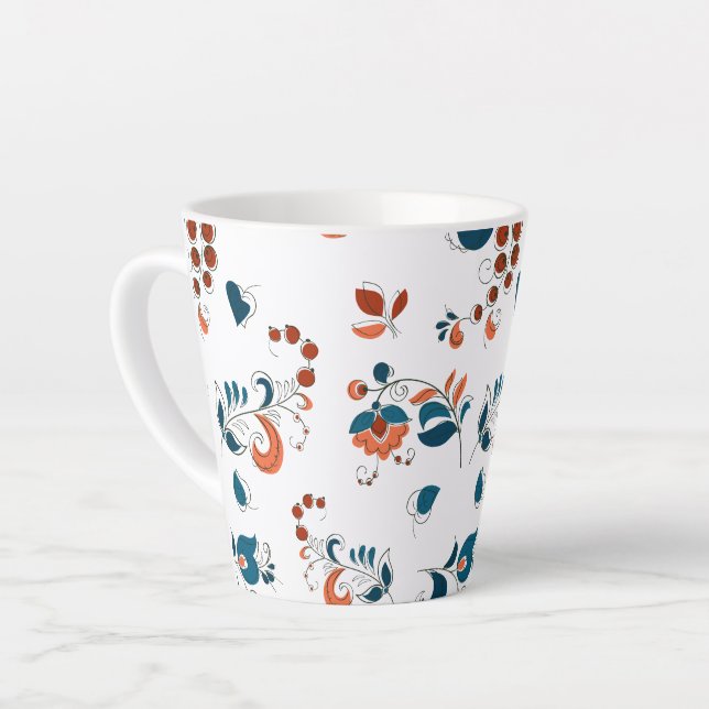 Caneca De Café Latte Pássaros e Berries em estilo russo (Ângulo esquerdo)