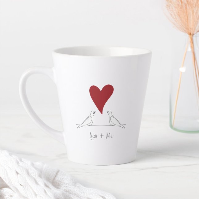 Caneca De Café Latte Pássaros Modernos Personalizados no Amor Coração V (Criador carregado)