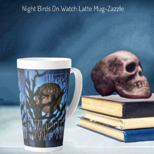 Caneca De Café Latte Pássaros Noturnos Em Vigor Na Lata