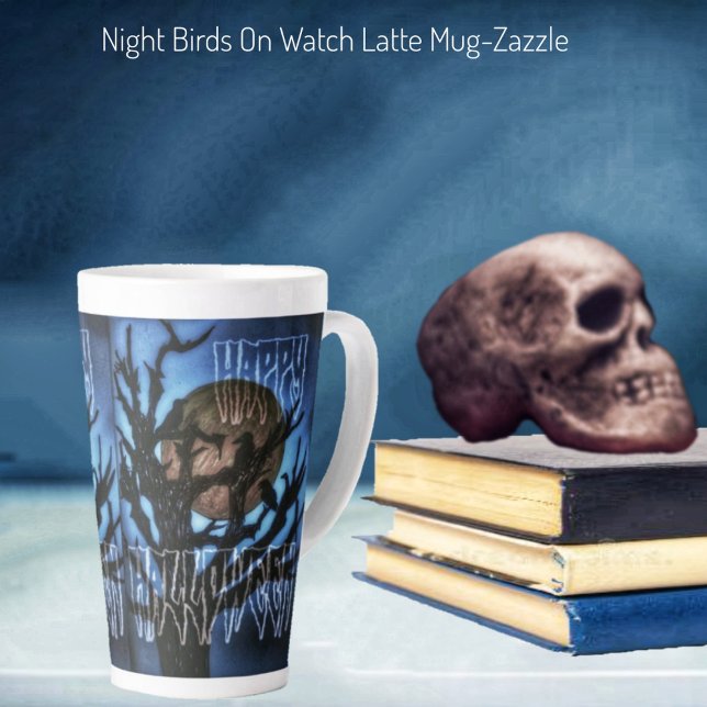 Caneca De Café Latte Pássaros Noturnos Em Vigor Na Lata (Criador carregado)