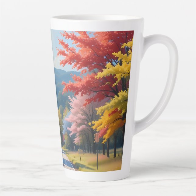 Caneca De Café Latte Pastel Autumn Country Road Watercolor (Direita)