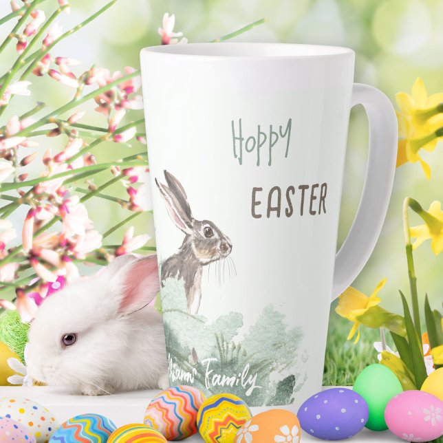 Caneca De Café Latte Pastel Floral Coelho Coelho da Páscoa Hoppy (Hoppy Easter Bunny Cute Floral Pastel Latte Mug ©Susanne Sachers - Sunny Mind Design 🌞)