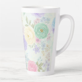 Caneca De Café Latte Pastel Floral Design Latte Mug