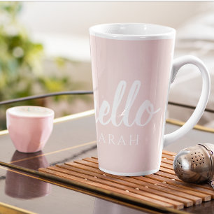Caneca De Café Latte Pastel Mínimo Moderno, Rosa Alô E Seu Nome