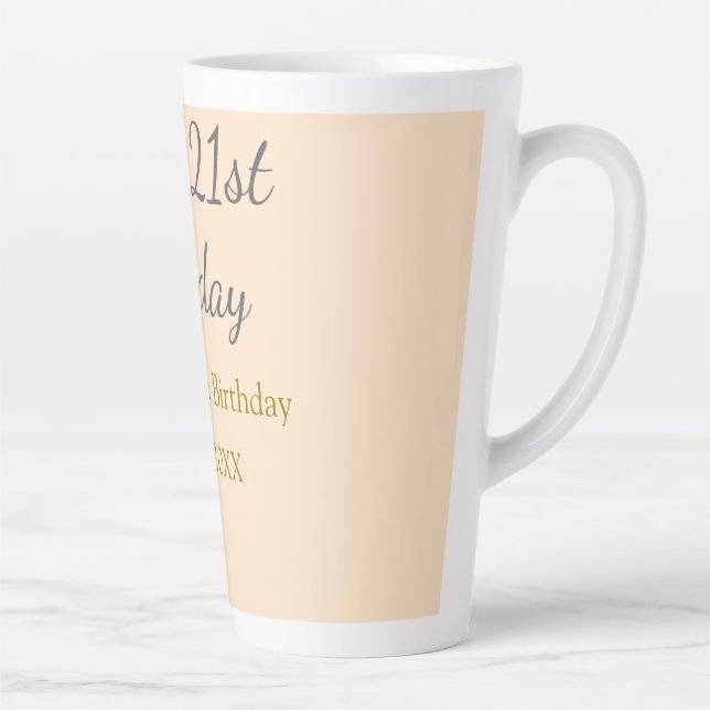 Caneca De Café Latte Pastel orange gray happy 21st birthday name date (Direita)