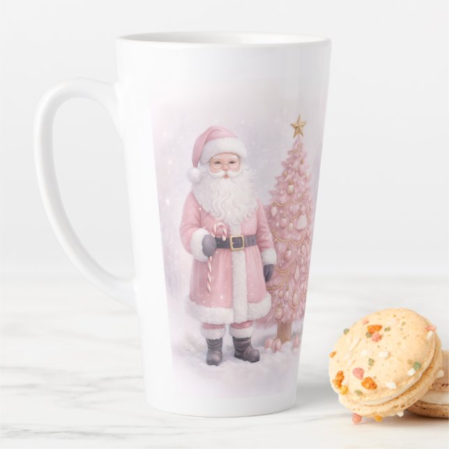 Caneca De Café Latte Pastel Pink Christmas Santa  (In Situ)