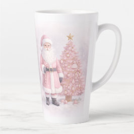 Caneca De Café Latte Pastel Pink Christmas Santa 