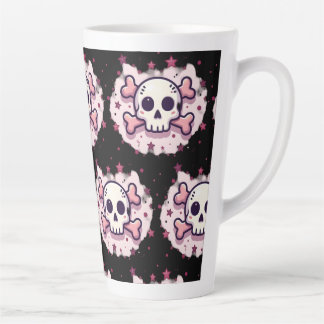 Caneca De Café Latte Pastel Pink Skull and Crossbones