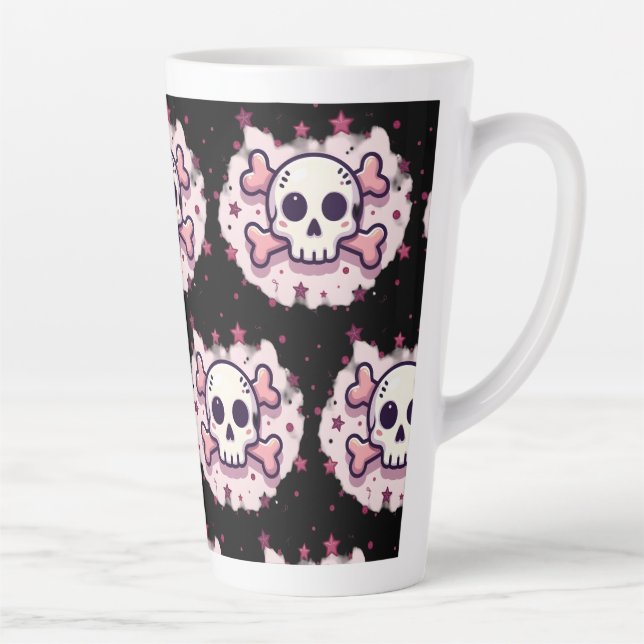 Caneca De Café Latte Pastel Pink Skull and Crossbones (Direita)