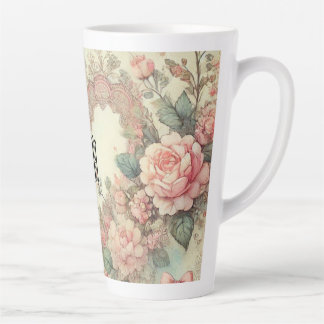 Caneca De Café Latte Pastos Florais Boho Aquarela Vintage Corações