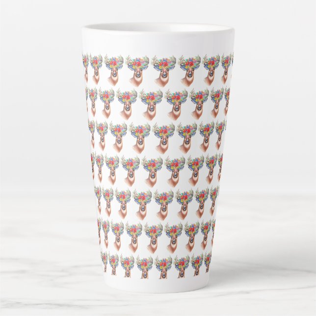 Caneca De Café Latte Paterna Flower Reindeer de Natal Magia (Frente)