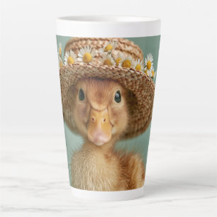 Caneca De Café Latte Patozinho Adorável Vestindo um Chapéu de Palha