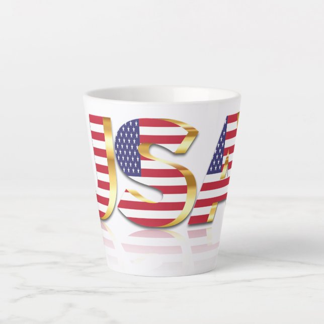 Caneca De Café Latte Patriótico Americano Latte Mug, Bandeira dos EUA (Frente)