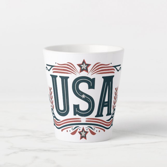 Caneca De Café Latte Patriótico, Vintage EUA (Frente)
