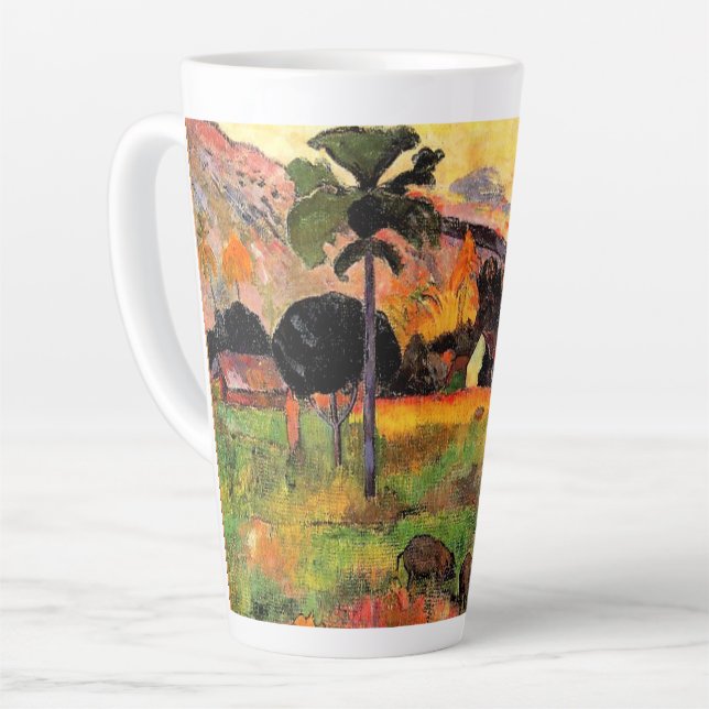 Caneca De Café Latte Paul Gauguin, famoso quadro, venha aqui. (Ângulo esquerdo)
