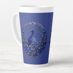 Caneca De Café Latte Pavão Azul Real Brilho de Cristal