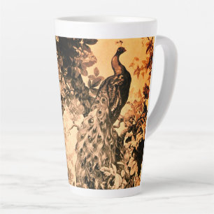 Caneca De Café Latte Pavão vitoriano, padrão de película elegante flora