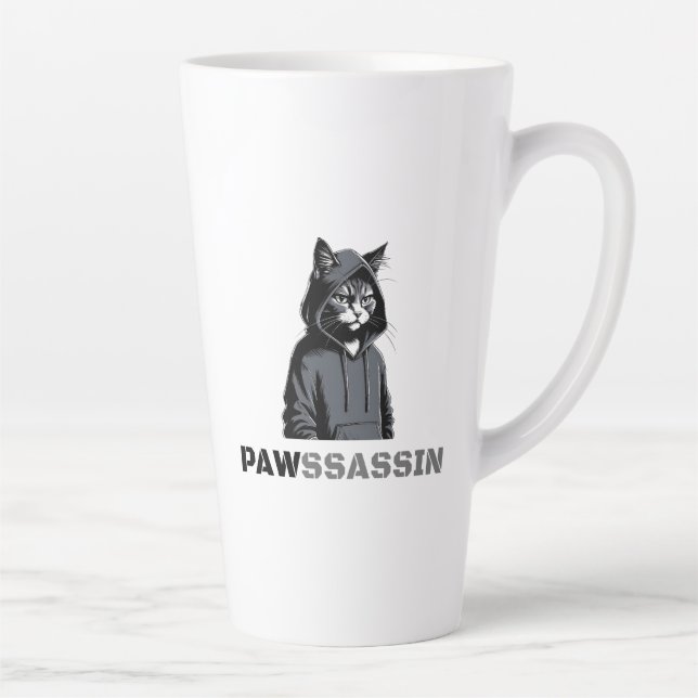 Caneca De Café Latte PAWSSASSIN Latte Mug – Hood Cat Energy (Direita)
