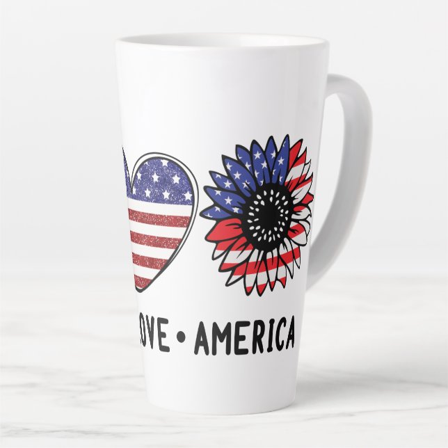 Caneca De Café Latte Paz, Amor, América (Ângulo direito)