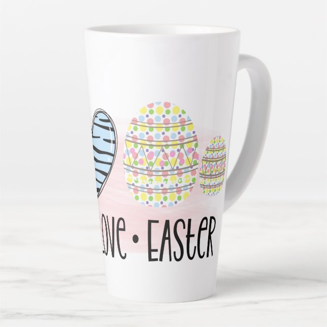 Caneca De Café Latte Paz, Amor e Páscoa (Ângulo direito)