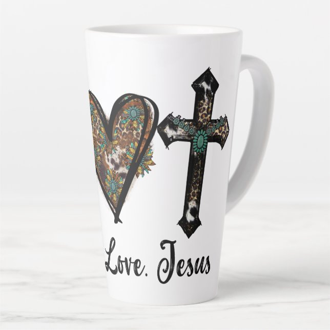 Caneca De Café Latte Paz Amor Jesus (Ângulo direito)