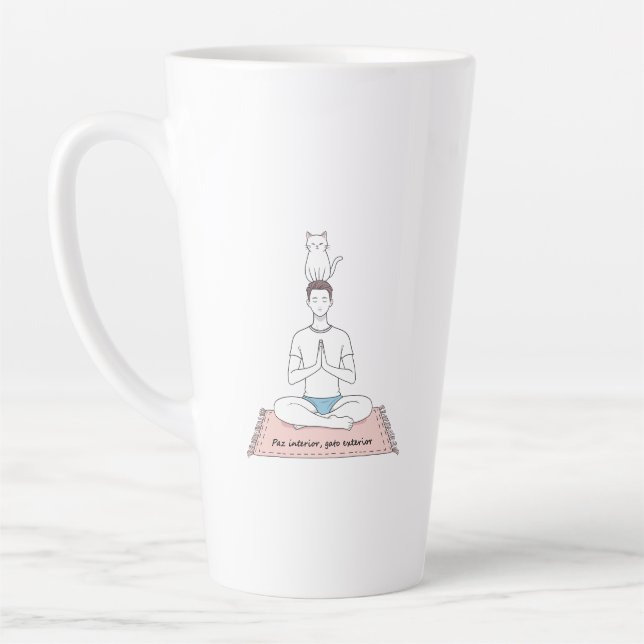 Caneca De Café Latte Paz Interior, Gato Exterior (Esquerda)