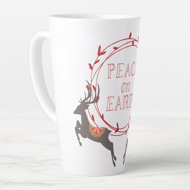 Caneca De Café Latte Paz na Terra Reindeer Holiday (Ângulo esquerdo)