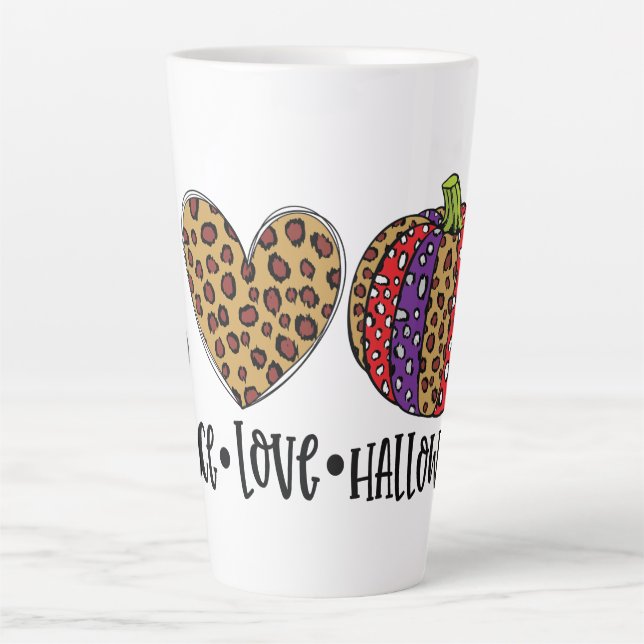 Caneca De Café Latte Peace Love Halloween (Frente)