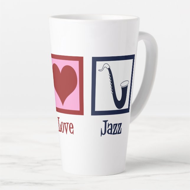 Caneca De Café Latte Peace Love Jazz Music Saxophone (Ângulo direito)