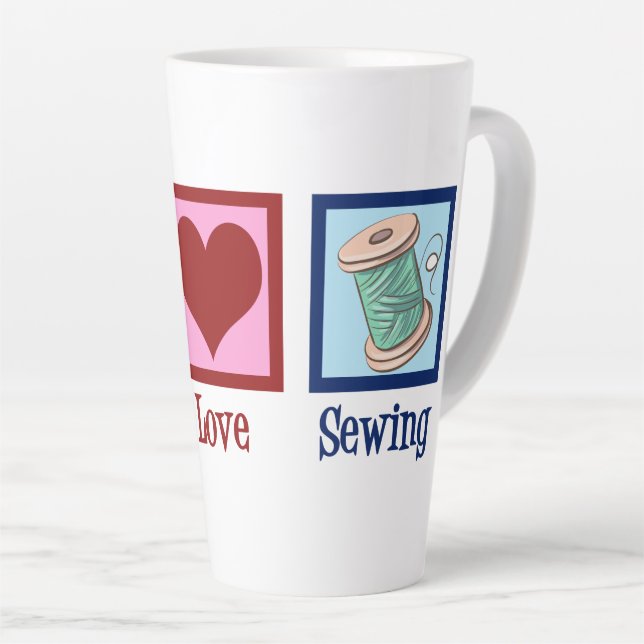 Caneca De Café Latte Peace Love Sewing Cujo Seamstresse (Ângulo direito)