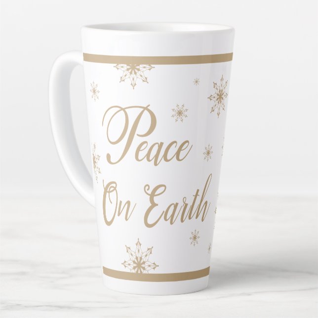 Caneca De Café Latte Peace on Earth Gold Stars Christmas (Ângulo esquerdo)