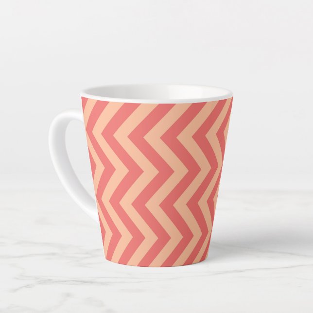 Caneca De Café Latte Peach e Cranberry Chevron (Ângulo esquerdo)
