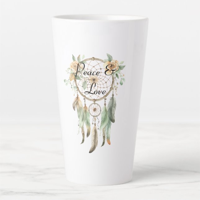 Caneca De Café Latte Peach Floral Green Drecher Catcher Peace (Frente)