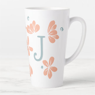 Caneca De Café Latte Peach Floral Petal Dose Inicial