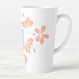 Caneca De Café Latte Peach Floral Petal Dose Inicial