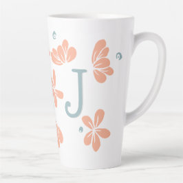 Caneca De Café Latte Peach Floral Petal Dose Inicial
