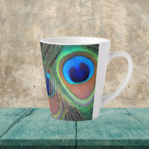 Peacock Feather Eyespot Pattern Latte Mug