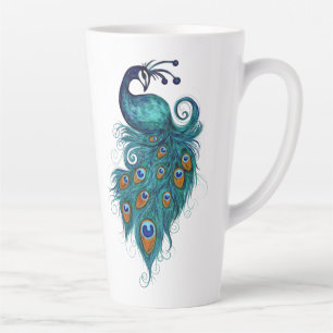 Caneca De Café Latte Peacock Feather Teal Peacocks