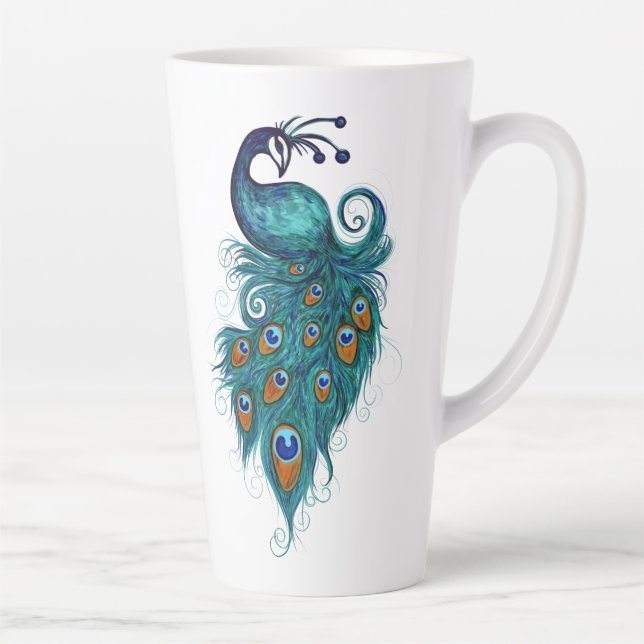 Caneca De Café Latte Peacock Feather Teal Peacocks (Direita)