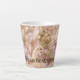 Caneca De Café Latte Peacock Rosa Cinza Dourado Glam