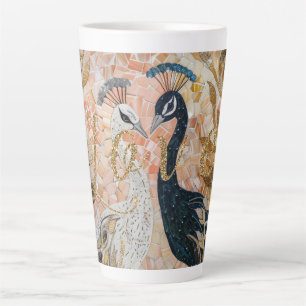 Caneca De Café Latte Peacocks Dourado Glitter Love Blush Rosa