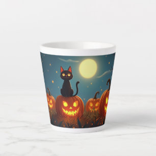Caneca De Café Latte Pedaço de Abóbora Gato Preto