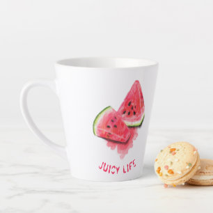 Caneca De Café Latte Pedaços De Melancia Suculenta Vermelha - Desenho