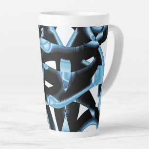 Caneca De Café Latte Pedaços pretos e azuis ou fitas sendo destruídos