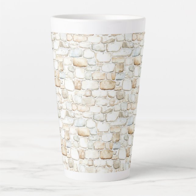 Caneca De Café Latte Pedras Falsas Cinza Branco Creme   (Frente)