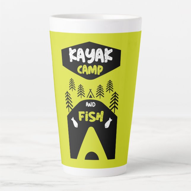 Caneca De Café Latte Peixe Kayak e vidro de presentes de pesca de campo (Frente)